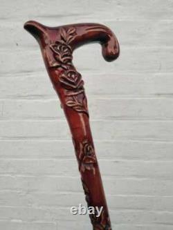 Roses Walking Cane For Woman Design Walking Hand Carved Wooden Stick