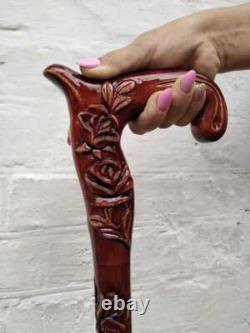 Roses Walking Cane For Woman Design Walking Hand Carved Wooden Stick
