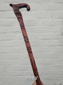 Roses Walking Cane For Woman Design Walking Hand Carved Wooden Stick