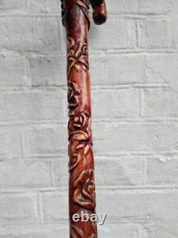 Roses Walking Cane For Woman Design Walking Hand Carved Wooden Stick