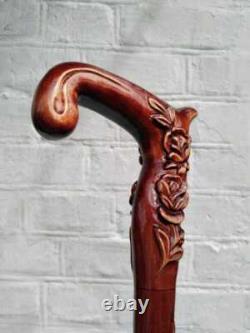 Roses Walking Cane For Woman Design Walking Hand Carved Wooden Stick