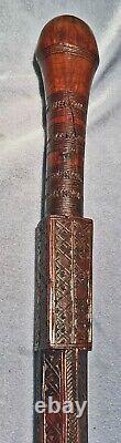 SCARCE c1800s Scratch CARVED Antique Blackthorn Stick Cane WELSH Victorian