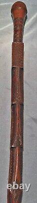 SCARCE c1800s Scratch CARVED Antique Blackthorn Stick Cane WELSH Victorian