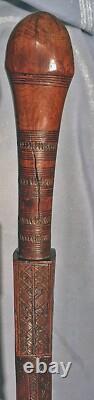 SCARCE c1800s Scratch CARVED Antique Blackthorn Stick Cane WELSH Victorian