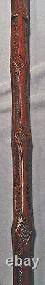 SCARCE c1800s Scratch CARVED Antique Blackthorn Stick Cane WELSH Victorian