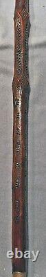 SCARCE c1800s Scratch CARVED Antique Blackthorn Stick Cane WELSH Victorian