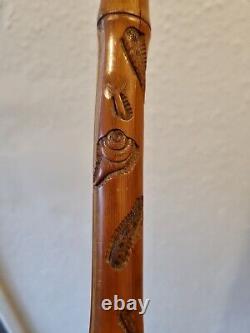 SIGNED Japanese Bamboo Walking Cane with BUG CARVINGS, various animals NICE ITEM