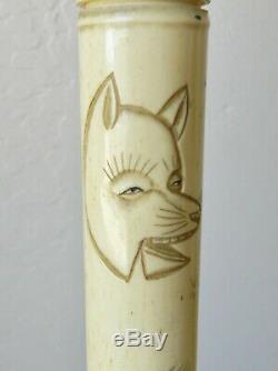 SUPERB Antique 31 JAPANESE Bone Walking Stick Carved Noh Mask Netsuke Cane