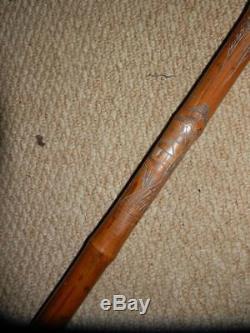 SUPERB GADGET Japanese bamboo fishing rod STICK/CANE. (HAND CARVED SHAFT)