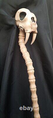 Sabretooth Skull Oak Walking Stick Hand Carved UNIQUE CUSTOM MADE