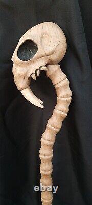 Sabretooth Skull Oak Walking Stick Hand Carved UNIQUE CUSTOM MADE