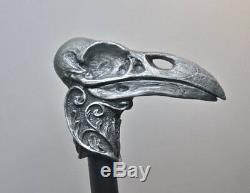 Sculpted Raven Skull Cane Walking Handmade Stick Carved Handle Sculpt Art Work