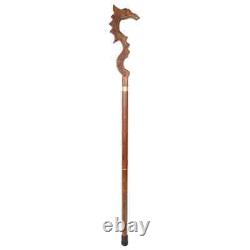 Sea Horse Carved Wood Canes Exquisite Wood working Handle Walking Stick