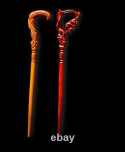 Set of 2 Vintage Style Wooden Hand Carved Walking Stick cane Antique New