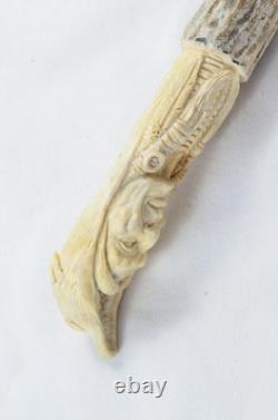 Sheffield Hand Carved American Indian Walking Stick Cane Top Handle Antler Horn