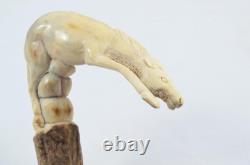Sheffield Hand Carved Antler Horn Large Horse Walking Stick Cane Top Handle