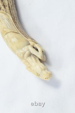 Sheffield Hand Carved Antler Horn Small Horse Walking Stick Cane Top Handle