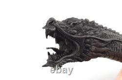 Sheffield Hand Carved Black Dragon Walking Stick Cane Top Handle Antler Horn