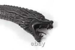 Sheffield Hand Carved Black Dragon Walking Stick Cane Top Handle Antler Horn