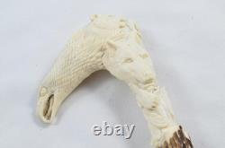 Sheffield Hand Carved Intricate Animal Walking Stick Cane Top Handle Antler Horn