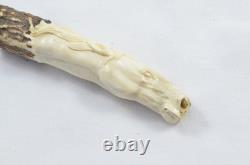 Sheffield Hand Carved Small Stallion Walking Stick Cane Top Handle Antler Horn