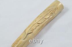Sheffield Hand Carved Whole Antler Horn Feather Walking Stick Cane Top Handle