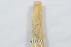 Sheffield Hand Carved Whole Antler Horn Feather Walking Stick Cane Top Handle