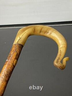 Shepherds Crook Carved Rams Horn Walking Stick