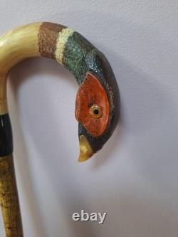 Shepherds Crook, Hand Carved Pheasant, Rams Horn Walking Stick 54 Tall