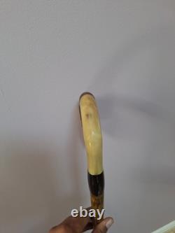 Shepherds Crook, Hand Carved Pheasant, Rams Horn Walking Stick 54 Tall
