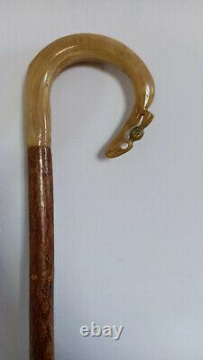 Shepherds Crook Walking Stick Carved Horn Handle With Thistle 119cm