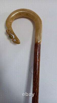 Shepherds Crook Walking Stick Carved Horn Handle With Thistle 119cm