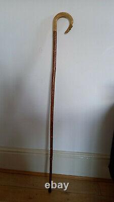 Shepherds Crook Walking Stick Carved Horn Handle With Thistle 119cm