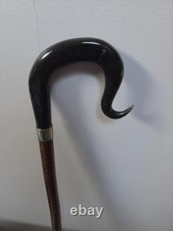 Shepherds Crook Walking Stick, Hand Carved Buffalo Horn nose up 52 Tall