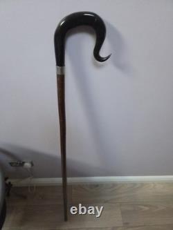 Shepherds Crook Walking Stick, Hand Carved Buffalo Horn nose up 52 Tall