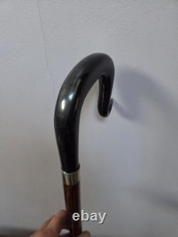 Shepherds Crook Walking Stick, Hand Carved Buffalo Horn nose up 52 Tall