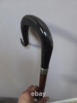 Shepherds Crook Walking Stick, Hand Carved Buffalo Horn nose up 52 Tall