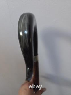 Shepherds Crook Walking Stick, Hand Carved Buffalo Horn nose up 52 Tall