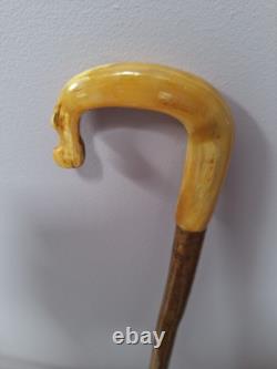Shepherds Crook Walking Stick, Hand Carved Rams Horn 42.5 Tall