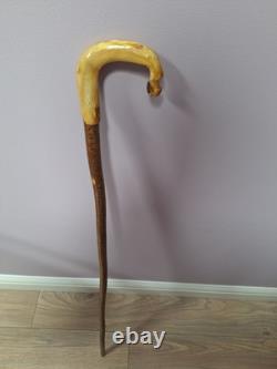 Shepherds Crook Walking Stick, Hand Carved Rams Horn 42.5 Tall