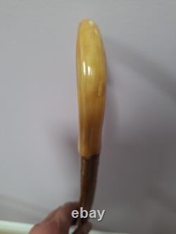 Shepherds Crook Walking Stick, Hand Carved Rams Horn 42.5 Tall