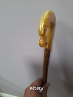 Shepherds Crook Walking Stick, Hand Carved Rams Horn 42.5 Tall