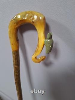 Shepherds Crook Walking Stick, Hand Carved Sheep Head Rams Horn 50 Tall