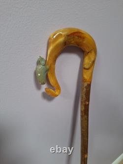 Shepherds Crook Walking Stick, Hand Carved Sheep Head Rams Horn 50 Tall