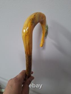 Shepherds Crook Walking Stick, Hand Carved Sheep Head Rams Horn 50 Tall