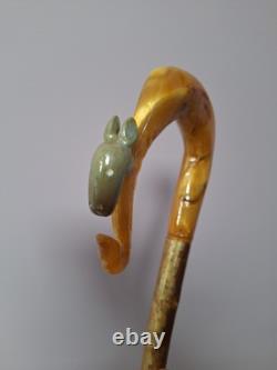 Shepherds Crook Walking Stick, Hand Carved Sheep Head Rams Horn 50 Tall