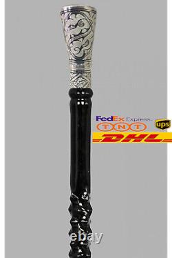 Silver Head Handmade Wooden Walking Stick Carved Cane Gift Special Unique Fancy