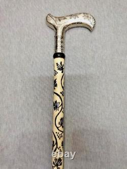 Silver Headed White Wooden Walking Stick, High Quality Special Carved Cane