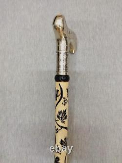 Silver Headed White Wooden Walking Stick, High Quality Special Carved Cane