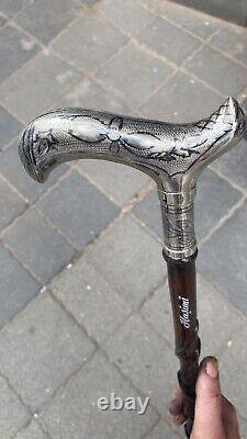 Silver Headed White Wooden Walking Stick, High Quality Special Carved Cane